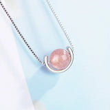 Strawberry Crystal Pink Wafer Bead Pendant Clavicle Chain Necklace