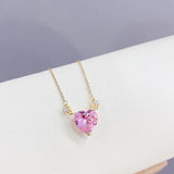 Heart Necklace 925 Silver Clavicle chain Collares pink Heart Love Pendant Neckla
