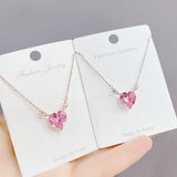Heart Necklace 925 Silver Clavicle chain Collares pink Heart Love Pendant Neckla