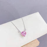 Heart Necklace 925 Silver Clavicle chain Collares pink Heart Love Pendant Neckla