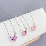 Heart Necklace 925 Silver Clavicle chain Collares pink Heart Love Pendant Neckla