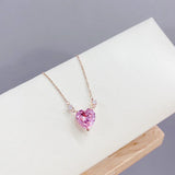 Heart Necklace 925 Silver Clavicle chain Collares pink Heart Love Pendant Neckla