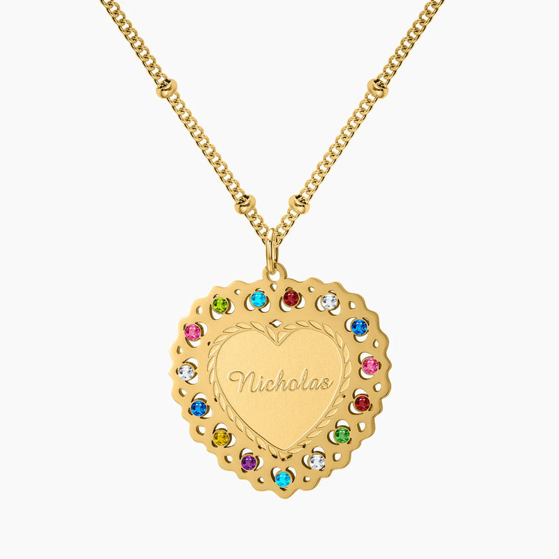 Personalized Heart Necklace Birthstone Name Pendant