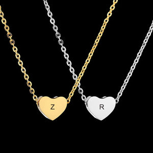 Heart Necklace Engrave Initials Letter Alphabet Fine Chain Jewelry