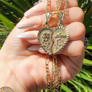 Heart Necklace TE AMO Two Piece Set Chain Rose Pendant Golden Love Jewelry