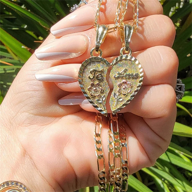 Heart Necklace TE AMO Two Piece Set Chain Rose Pendant Golden Love Jewelry