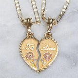 Heart Necklace TE AMO Two Piece Set Chain Rose Pendant Golden Love Jewelry