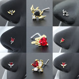 Surgical Steel Heart Nose Piercing CZ Flower Butterfly L Shape Nose Studs