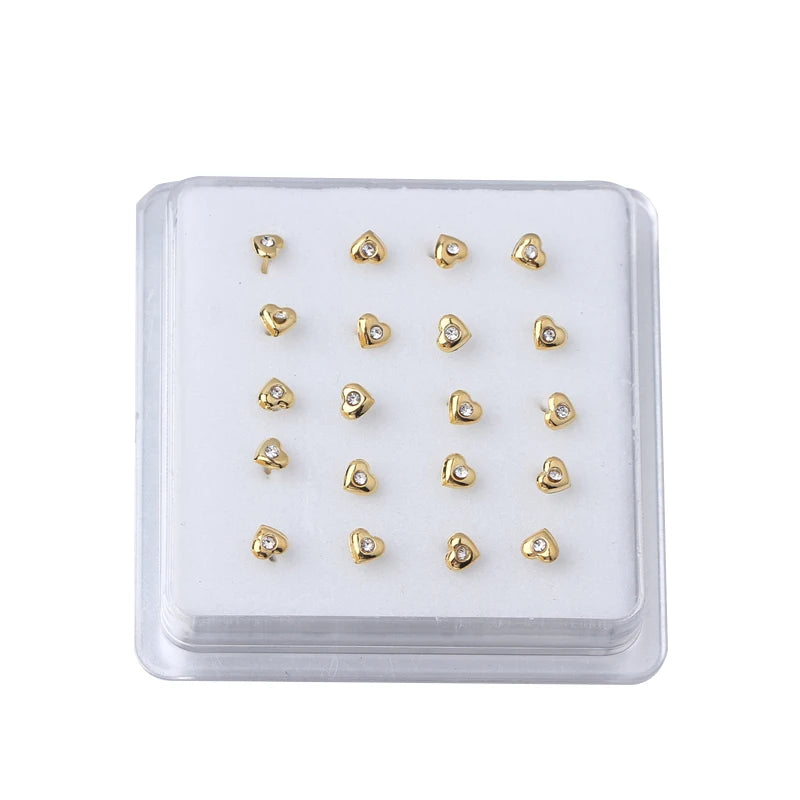 Crystal Heart Nose Stud Rings Adjustable Nose Pin Piercing 20pcs