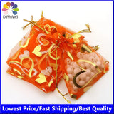 Heart Orange Bronzing Organza Jewelry Packaging Gift Bags 100pcs/lot