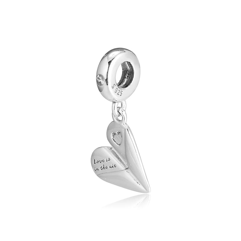 Heart Paper Plane Silver Beads Charms for DIY Bracelets