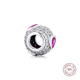 Pink & Clear Crystal Pave Charm 925 Sterling Silver Beads for Bracelet DIY