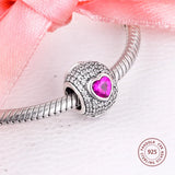 Pink & Clear Crystal Pave Charm 925 Sterling Silver Beads for Bracelet DIY