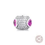 Pink & Clear Crystal Pave Charm 925 Sterling Silver Beads for Bracelet DIY