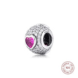 Pink & Clear Crystal Pave Charm 925 Sterling Silver Beads for Bracelet DIY