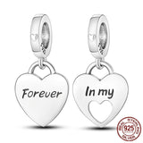 925 Silver Heart Pendant Pink Heart Daughter Love Mom Forever Charm Bracelet