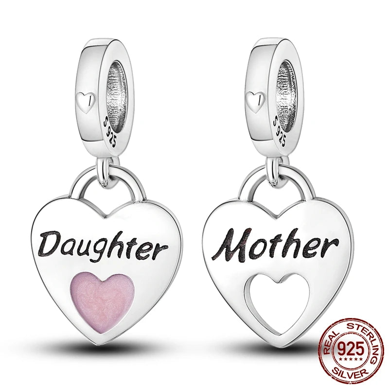 925 Silver Heart Pendant Pink Heart Daughter Love Mom Forever Charm Bracelet