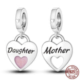 925 Silver Heart Pendant Pink Heart Daughter Love Mom Forever Charm Bracelet