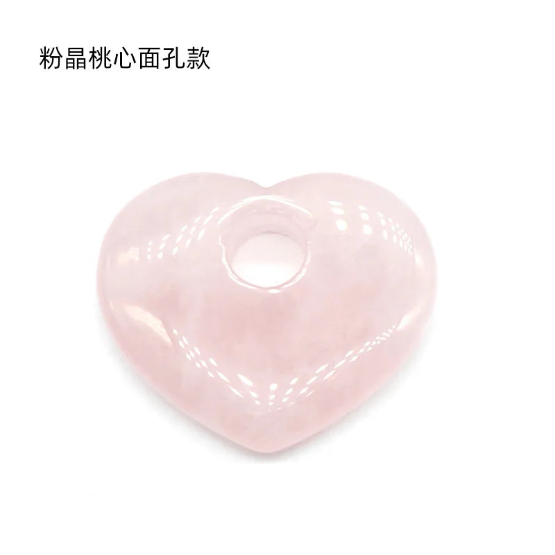 Rose Quartz Heart Pendant Natural Stone Jewelry 29-35mm