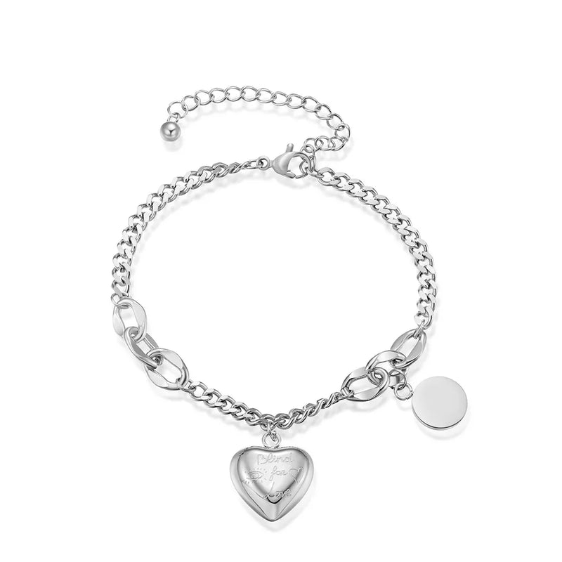 Heart Pendant Bracelets Silver Link Chain Stainless Steel Bracelets for Women