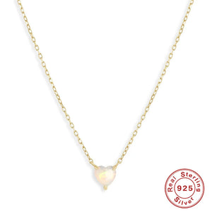 Opal Diamond Necklace 925 Sterling Silver Heart Pendant INS Wind Love Gift