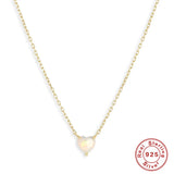 Opal Diamond Necklace 925 Sterling Silver Heart Pendant INS Wind Love Gift