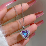 Heart Pendant Necklace Rhinestone Stainless Steel Jewelry Chain Party Gift