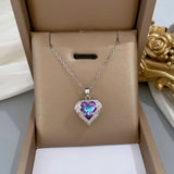 Heart Pendant Necklace Rhinestone Stainless Steel Jewelry Chain Party Gift