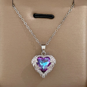 Heart Pendant Necklace Rhinestone Stainless Steel Jewelry Chain Party Gift
