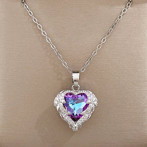 Heart Pendant Necklace Rhinestone Stainless Steel Jewelry Chain Party Gift