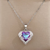 Heart Pendant Necklace Rhinestone Stainless Steel Jewelry Chain Party Gift