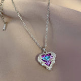Heart Pendant Necklace Rhinestone Stainless Steel Jewelry Chain Party Gift