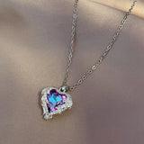 Heart Pendant Necklace Rhinestone Stainless Steel Jewelry Chain Party Gift