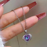 Heart Pendant Necklace Rhinestone Stainless Steel Jewelry Chain Party Gift