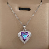Heart Pendant Necklace Rhinestone Stainless Steel Jewelry Chain Party Gift