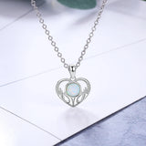 Opal Stone Heart Pendant Necklace 925 Sterling Silver Mother's Gift