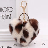 Fluffy Rex Rabbit Leopard Print Key Chain Pompon Holder