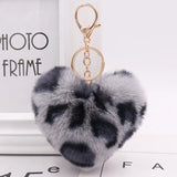 Fluffy Rex Rabbit Leopard Print Key Chain Pompon Holder