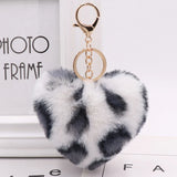 Fluffy Rex Rabbit Leopard Print Key Chain Pompon Holder