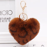 Fluffy Rex Rabbit Leopard Print Key Chain Pompon Holder