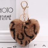 Fluffy Rex Rabbit Leopard Print Key Chain Pompon Holder