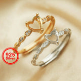 Art Deco Heart Prong Ring Setting 925 Silver Rose Band
