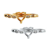 Art Deco Heart Prong Ring Setting 925 Silver Rose Band