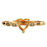 Art Deco Heart Prong Ring Setting 925 Silver Rose Band
