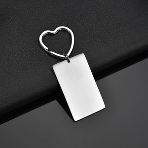 Kids Engraved Heart Rectangle Name Key Rings Stainless Steel Jewelry