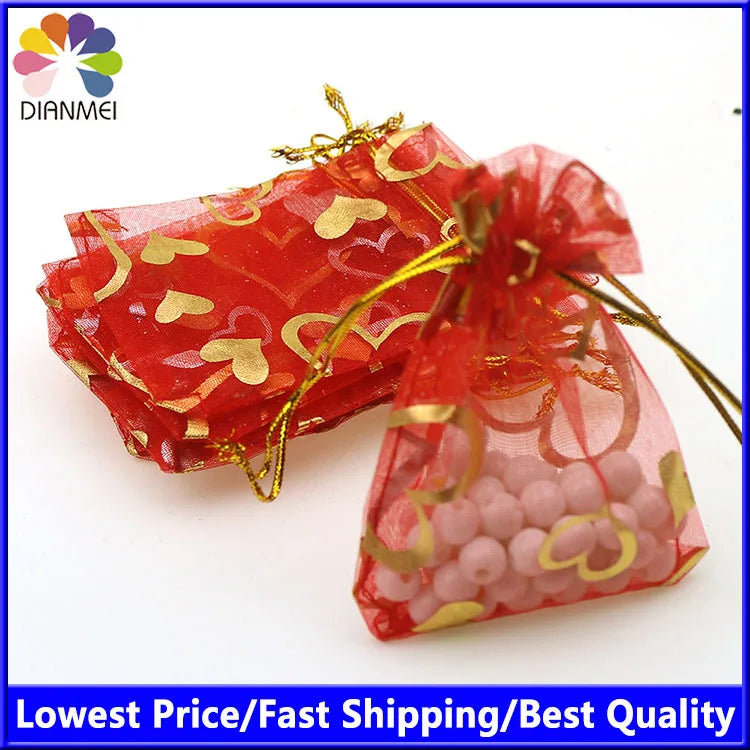 Red Bronzing Organza Jewelry Gift Bags 100pcs/lot
