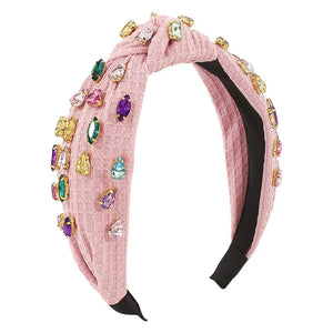 Heart Rhinestone Fabric Knot Hairband for Women