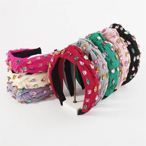 Heart Rhinestone Fabric Knot Hairband for Women