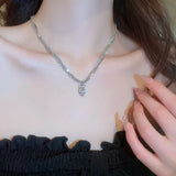 Heart Rhinestone Necklace Bowknot Pendant Layered Women Choker Jewelry