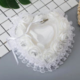 Heart Ring Cushion Holder Lace Edge Bow Wedding Ring Bearer Pillow
